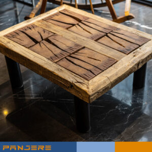میز وسط پایه لوله ای رستیک با چوب طبیعی