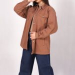 شومیز کتان اسپرت آجری