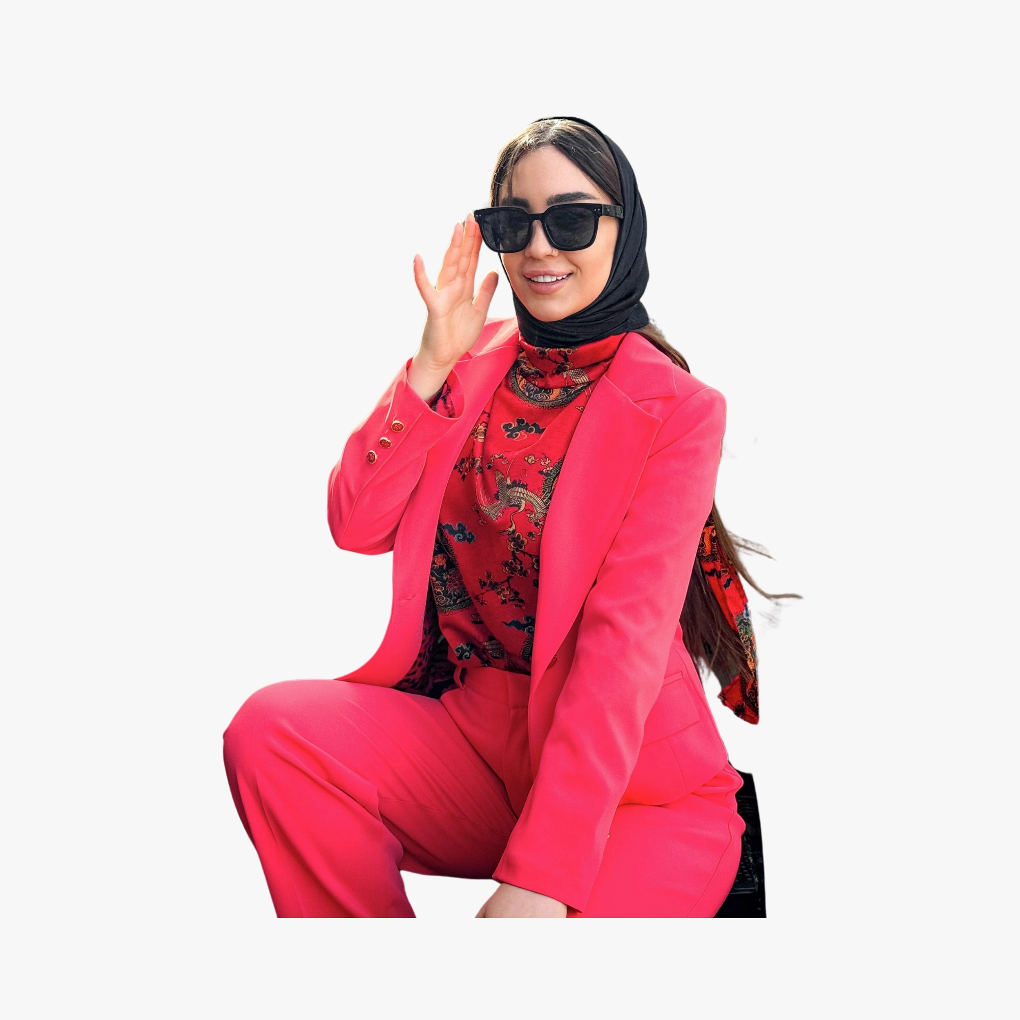 22 کت و شلوار صورتی گلی سوپر مازارتی