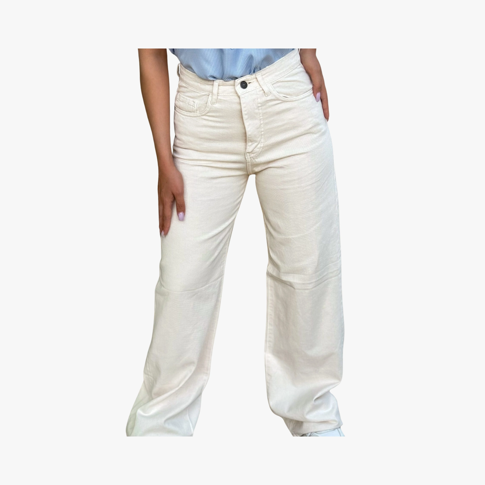 99 شلوار لی نیم بگ شیری