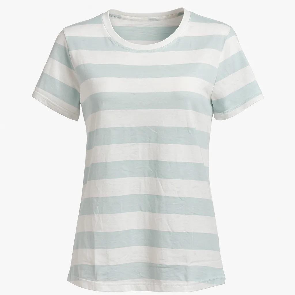 pro image (19) تی شرت نخی زنانه پنجره راه راه سبز کم رنگ - Image 1