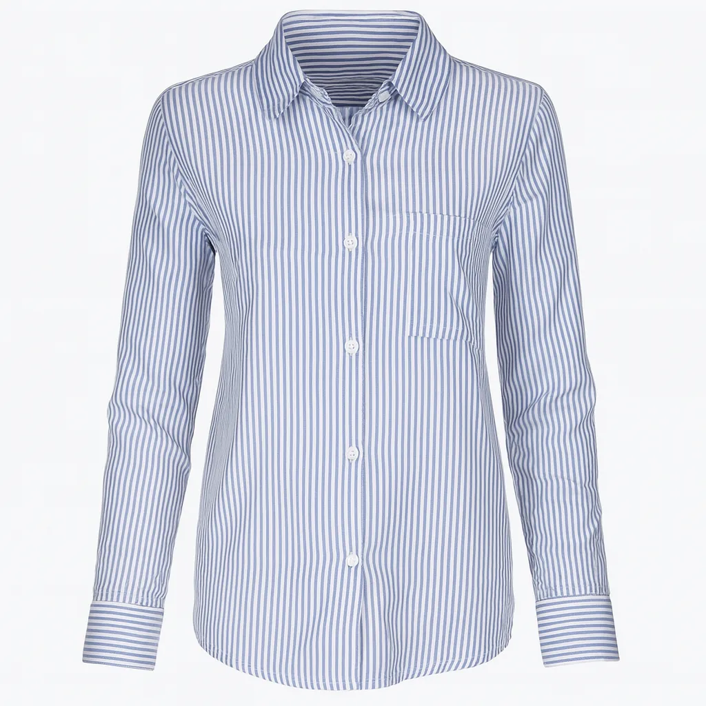 pro image (21) شومیز زنانه آبی راه راه فری سایز