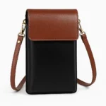 کیف رو دوشی چرم طبیعی مشکی قهوه ای پنجره مدل F901