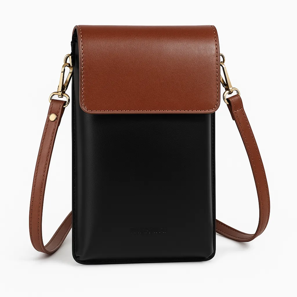 Doshikif کیف رو دوشی چرم طبیعی مشکی قهوه ای پنجره مدل F901 - Image 1