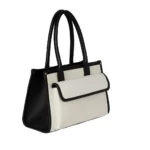 کیف زنانه چرم دستی سفید مشکی مدل F824