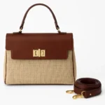 کیف زنانه چرم دستی و پارچه حصیری