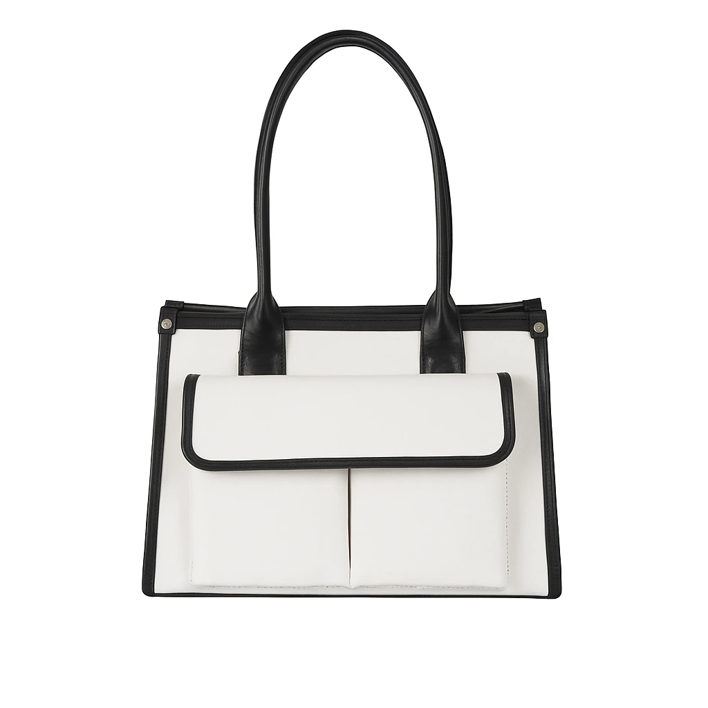 kifcha کیف زنانه چرم دستی سفید مشکی مدل F824