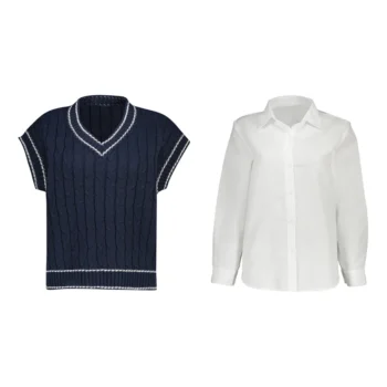 دو تیکه شومیز سفید و ژیله بافت زنانه پنجره