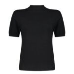 یقه سه سانت آستین کوتاه تریکو (بافت ریز) مشکی زنانه پنجره