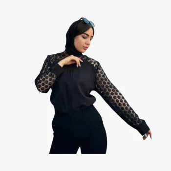 شومیز مجلسی مشکی گیپور سری Deluxe